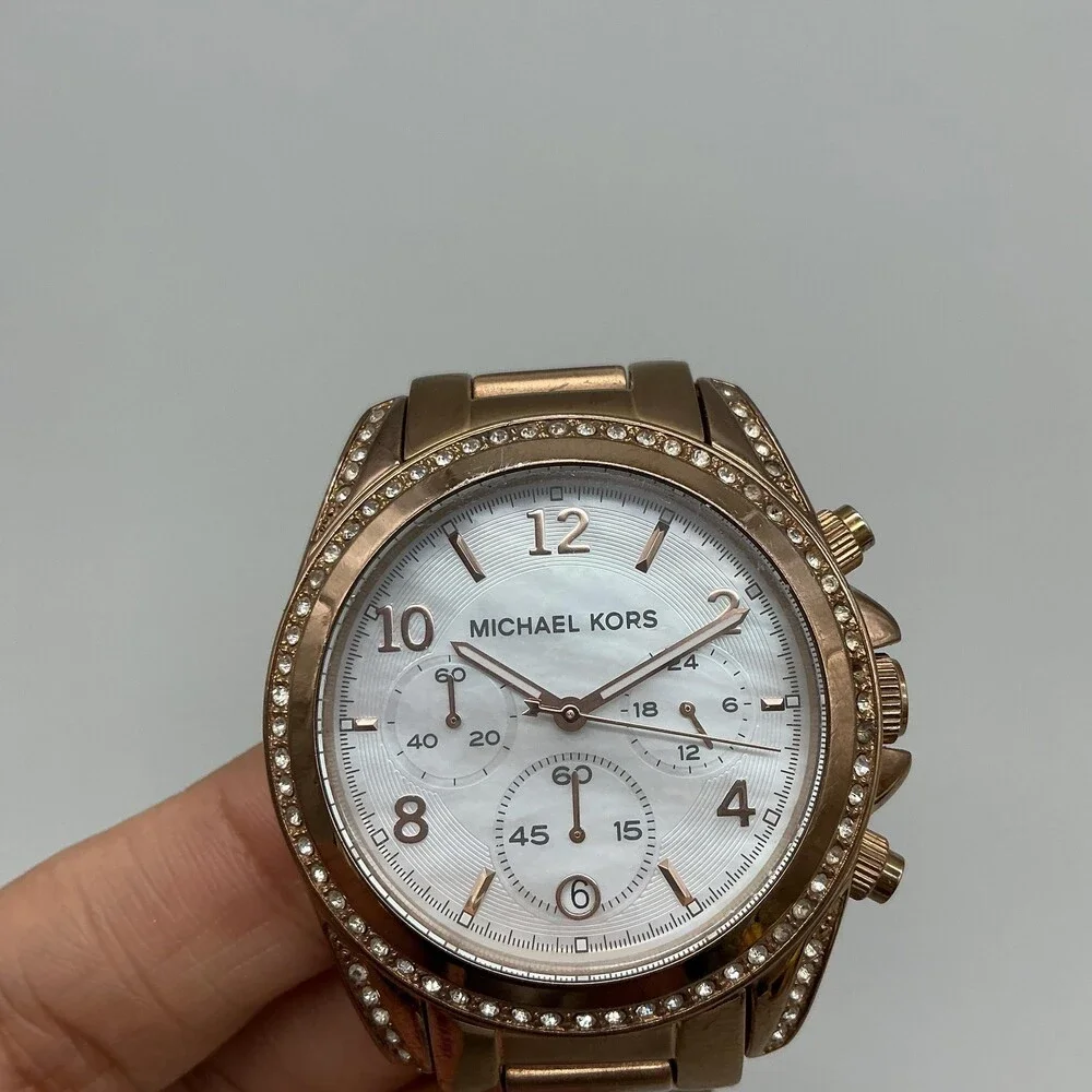 Michael Kors Womens Watch 40mm MOP Rose Gold Tone Chrono MK5522 New Battery 6.5
